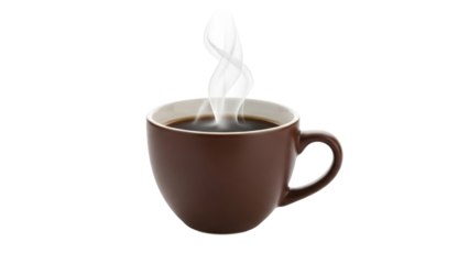 Brown coffee cup with steam isolated on white background