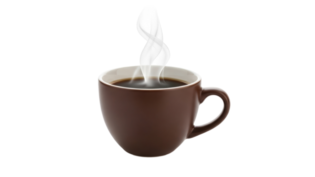 Brown coffee cup with steam isolated on white background