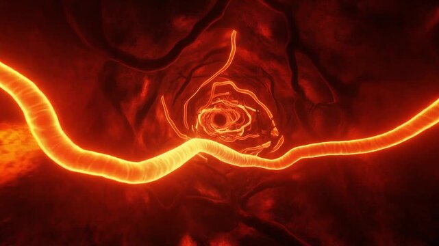 Glowing conduits within dark fleshy tunnel