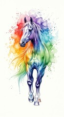 Fototapeta premium Colorful horse portrait with watercolor splash background