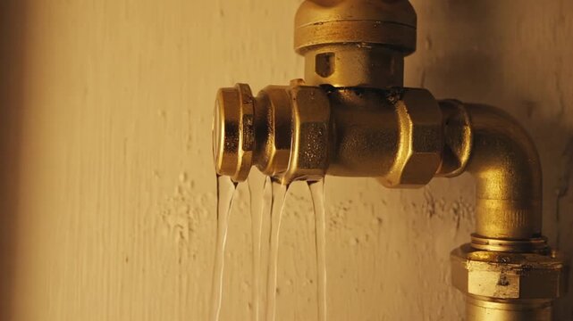 Close-Up of Water Flowing from Old Metal Plumbing Joint