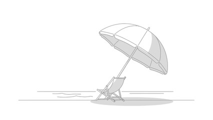 Obraz premium Minimalist beach scene illustration featuring umbrella and chair, simple and elegant design