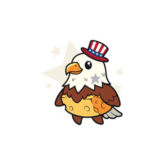 Cute bald eagle with cheese body wearing american hat cartoon vector