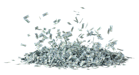 Us dollar bills falling, raining 3d isolated