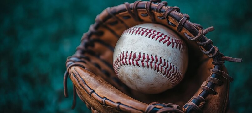 Leather Baseball Glove Securely Holding a Ball in Preparation for an Intense Game on the Field