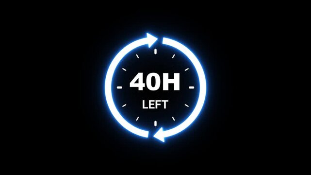Countdown Timer With 40 Hours Remaining And Glowing Neon Clock Face On Black Background image photo