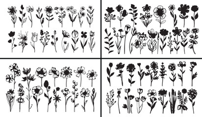 Garden botanical illustration, spring floral vector, natural leaf artwork, hand drawn plant design, minimalist garden pattern, botanical flower art, foliage decor set, aesthetic botanical collection, 