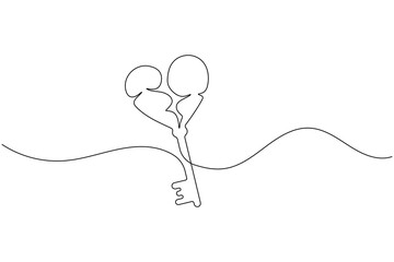 Obraz premium Continuous line drawing of a key with abstract speech bubble elements on its head
