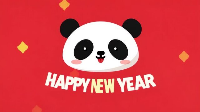 Cute panda head illustration with a happy new year message cartoon vector design on bright background for holiday greeting cards and festive season promotions