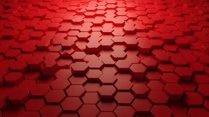 Abstract red hexagon pattern background with depth and perspective