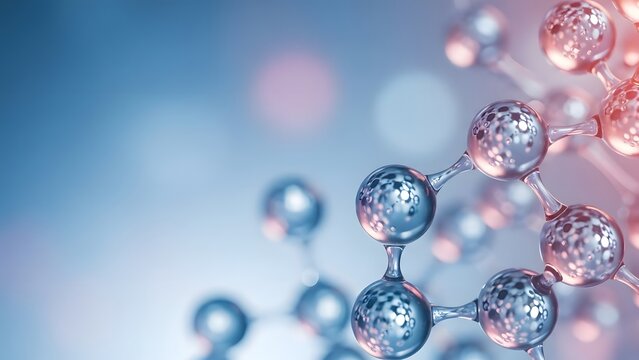 Abstract molecular structure with spheres and connections on gradient background