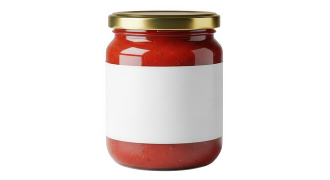 Jar of tomato sauce with blank label isolated on transparent background