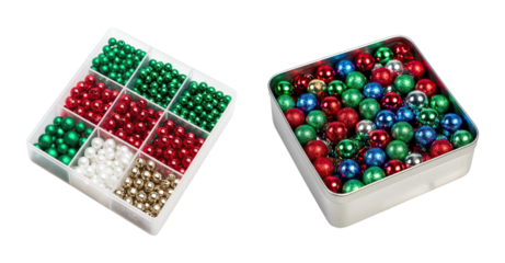 Green beads red beads white beads gold beads ornament box holiday decoration festive assortment storage tray