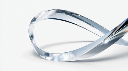 Naklejka premium transparent crystal ribbon forming a smooth New Year arc, refractive edges, clean white background, ultra-minimal luxury, soft glow, high commercial clarity
