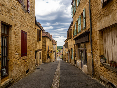Detail of the beautiful cobbled streets of the village of Gourdon, in the Lot department, France
