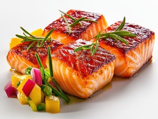 Delicious grilled salmon with fresh herbs.