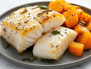 Delicious grilled fish with roasted vegetables.