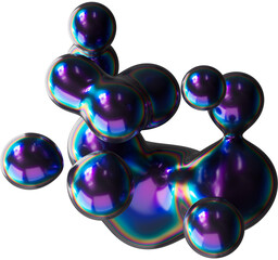 3d dark holographic liquid metaball shape, purple iridescent chrome fluid abstract form isolated. Render of geometric metal illustration