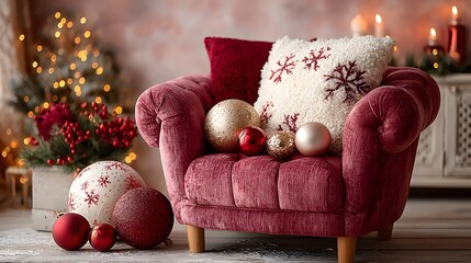 Cozy Holiday Chair with Festive Decorations
