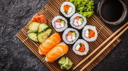 Delicious sushi platter with fresh ingredients.