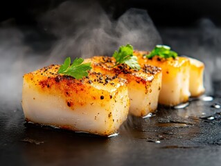 Deliciously grilled scallops with herbs.