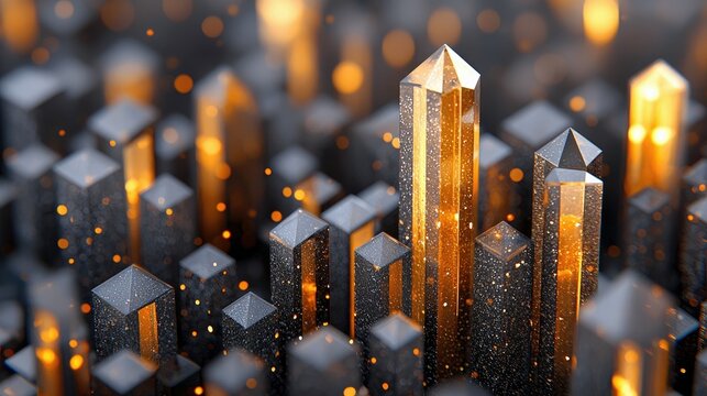 An abstract image featuring geometric crystals with a glowing bokeh effect, creating a sense of luxury and sophistication.