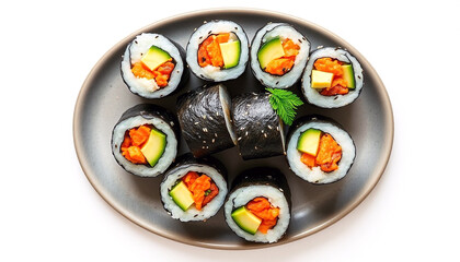 Vegetarian Sushi Rolls on Ceramic Plate