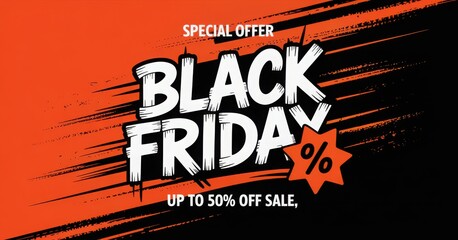 Dynamic black friday special offer with up to 50 percent off sale announcement