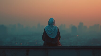 Reflection at sunset on a rooftop in an urban landscape