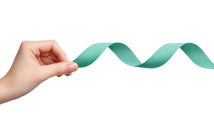 Hand Holding Green Paper Ribbon - Creative Concept