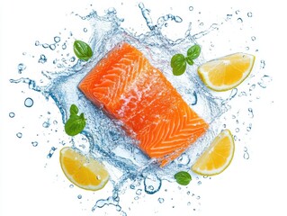 Fresh salmon fillet with lemon and herbs.