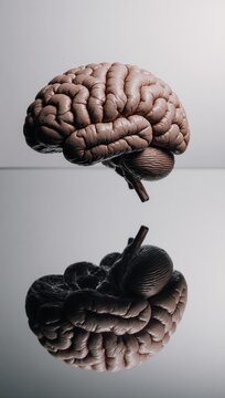A floating brain above a reflective surface