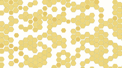 Abstract geometric background featuring a seamless array of golden hexagonal shapes, creating a modern and elegant digital mosaic pattern for contemporary design