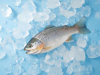 Fresh trout fish on ice for culinary preparation.