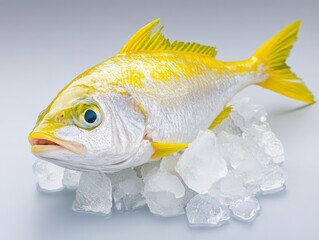 Fresh yellow fish on ice for seafood display.