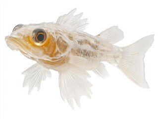 Translucent fish swimming gracefully in water.