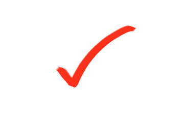 Bright red hand drawn check mark symbol for approval confirmation or completion isolated on transparent background
