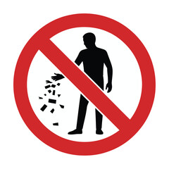 Prohibition sign against littering showing a silhouette of a person dropping trash