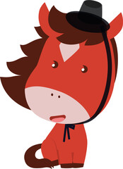 2026 Red Fire Horse Character-Cute Red Fire Horse Sitting and Wearing a Gat (Korean Hat)