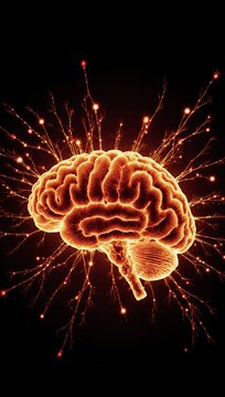Dark uniform background with a fiery explosion of the human brain concept