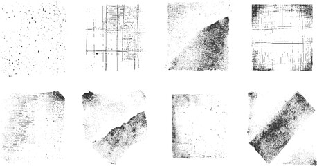 Obraz premium Collection of eight black and white abstract grunge texture overlays with dots lines and distressed patterns
