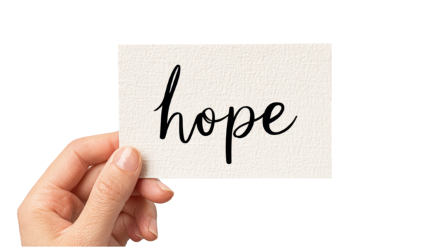 Hand Holding Card With Hope Isolated