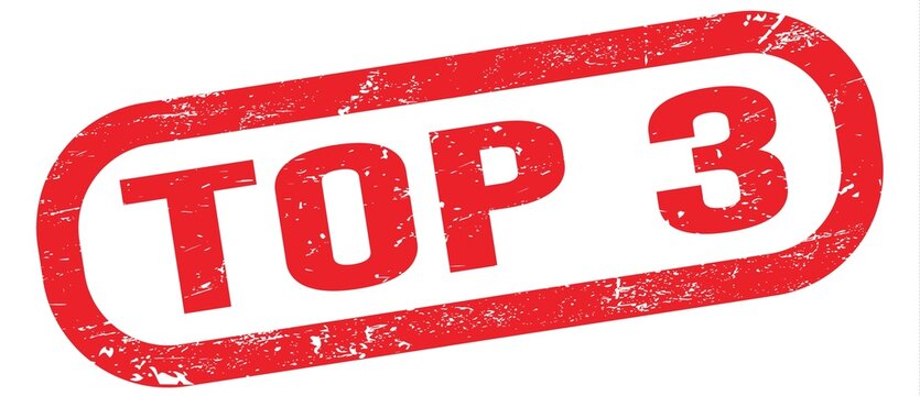 TOP 3, text on red rectangle stamp sign.