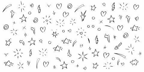 Hand drawn doodle elements stars hearts sparkles arrows and more