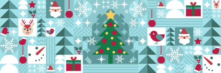 vector geometric bauhaus seamless mosaic background. Merry Christmas and Happy New Year