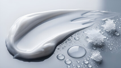 Luxurious moisturizer swirl with water droplets and snowflakes for ultimate hydration, perfect for skincare ads and product promotions