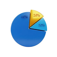 3d blue and yellow pie chart isolated on transparent background