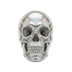 Shiny metallic human skull isolated on transparent background