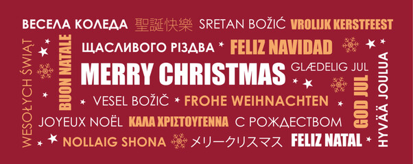 Fototapeta premium merry christmas greeting card with text in different languages vector illustration