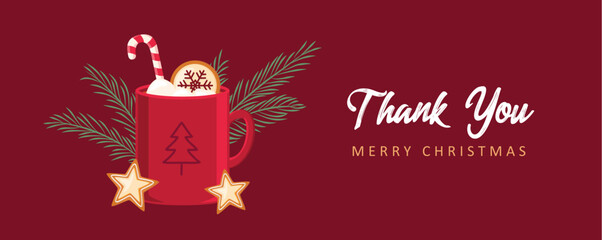 christmas winter cocoa drink cup with gingerbread star and candy cane vector illustration